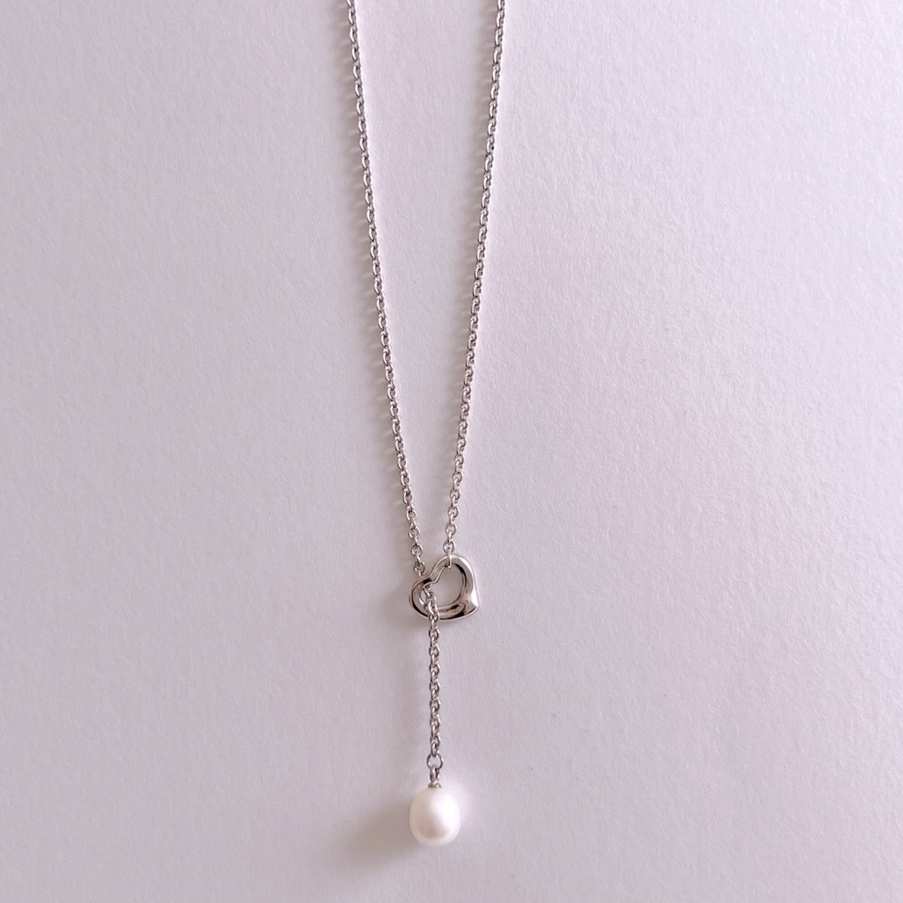 Tiffany Elsa Peretti Open Heart Lariat Pearl Necklace - Picture 2 of 6
